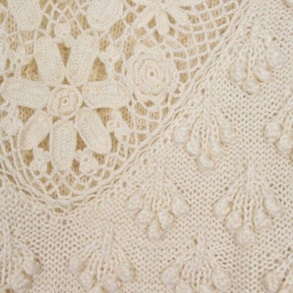 Vintage Braemar Knitted By Hand Cream Crochet High Neck Wool Blend Sweater Med - Picture 2 of 8